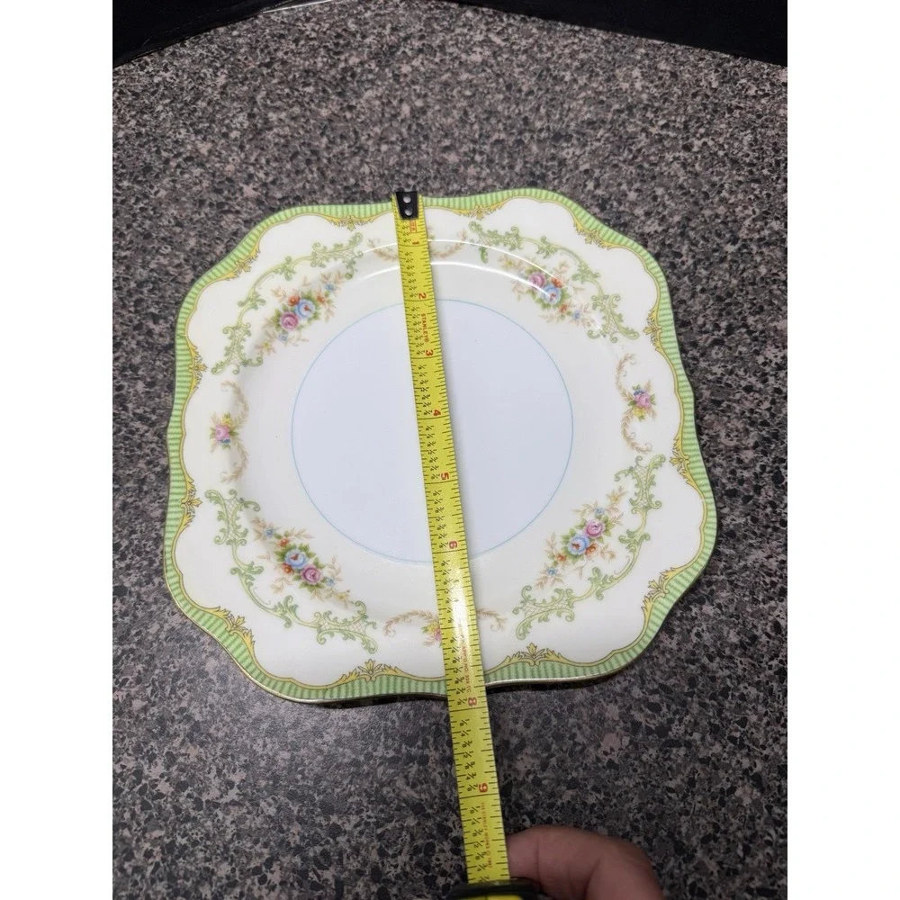 1930s Noritake Marlene Square Salad Plates Scalloped Set of 2 Floral Gold Japan